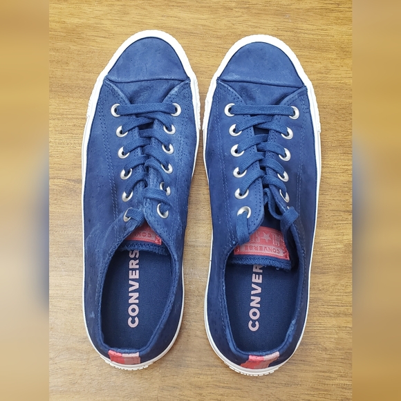 Converse All Star Blue Suede Like Sneakers M-7.5 / W-9.5 Red On Tongue And Back - Picture 1 of 9